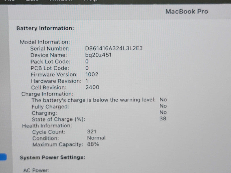 Apple Macbook Pro 2020 13" 8-Core M1 @ 3.2GHz 16GB RAM 250GB SSD