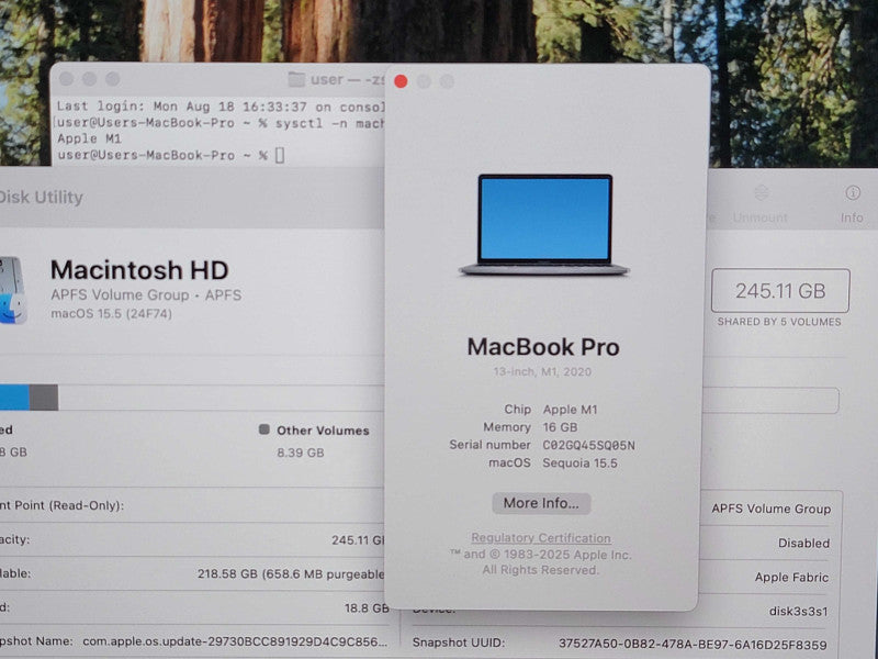 Apple Macbook Pro 2020 13" 8-Core M1 @ 3.2GHz 16GB RAM 250GB SSD