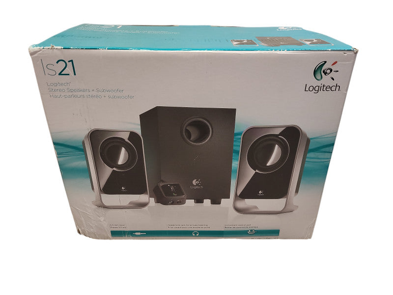 Logitech LS21 7 Watts RMS (FTC) 2.1 Stereo Speaker System Black Open box $
