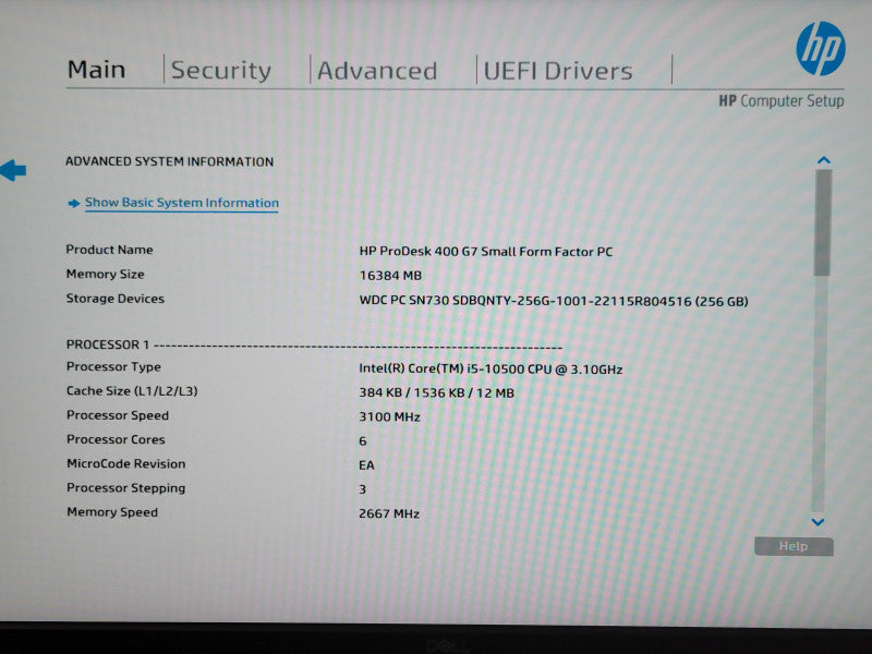HP ProDesk 400 G7 SFF, Core i5-10500 CPU 3.10GHz, 16GB DDR4 256GB nVME, SEE _