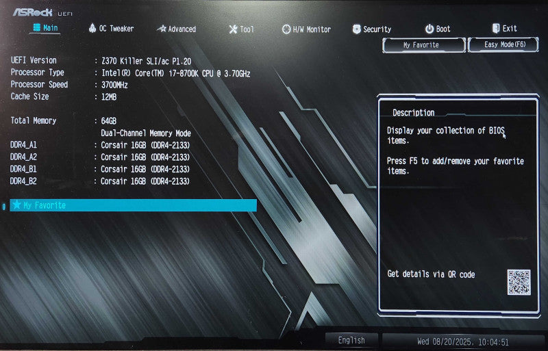 Custom PC, Z370 Killer SLI/ac w/ i7-8700K, 64GB DDR4, 256GB NVMe, 1660Ti