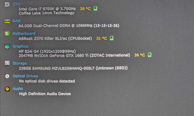 Custom PC, Z370 Killer SLI/ac w/ i7-8700K, 64GB DDR4, 256GB NVMe, 1660Ti