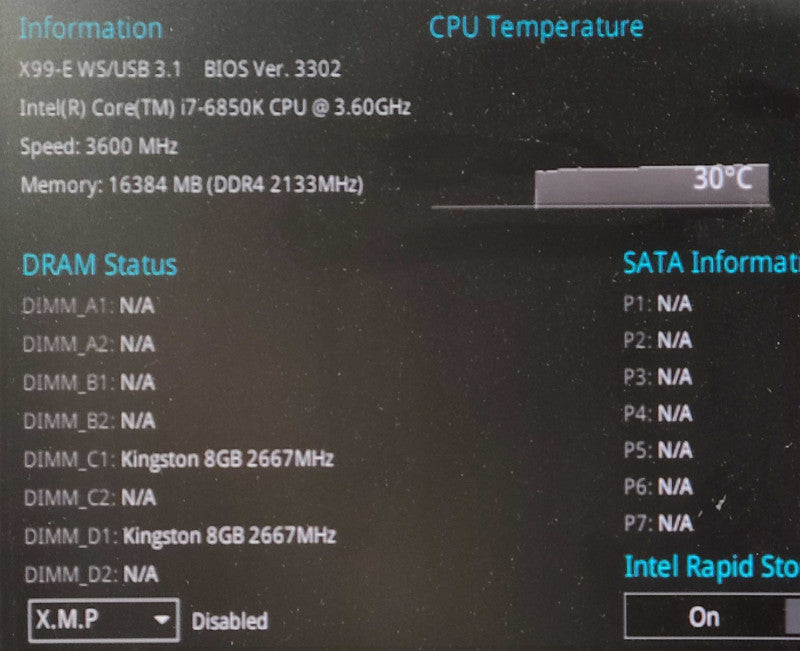 ASUS X99-E WS W/ Core i7-6850K @ 3.60GHz & 16GB DDR4