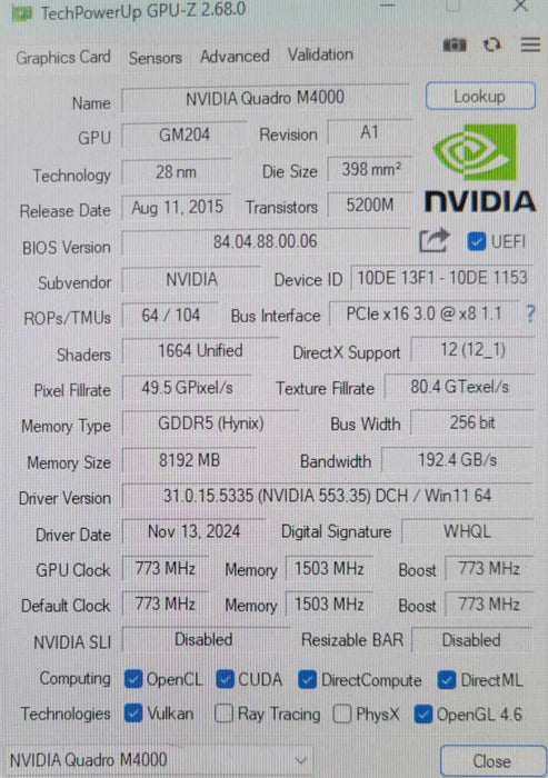 Dell/NVIDIA Quadro M4000 8GB GDDR5 4x Display Ports Graphics card _
