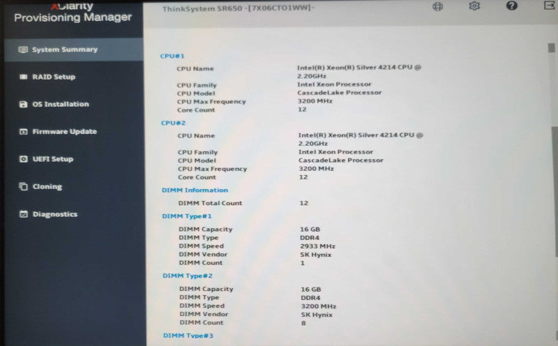 Lenovo SR650 2U, 2x Xeon Silver 4214 2.20GHz, 192GB DDR4, 2x PSU,  8x 2.5" _