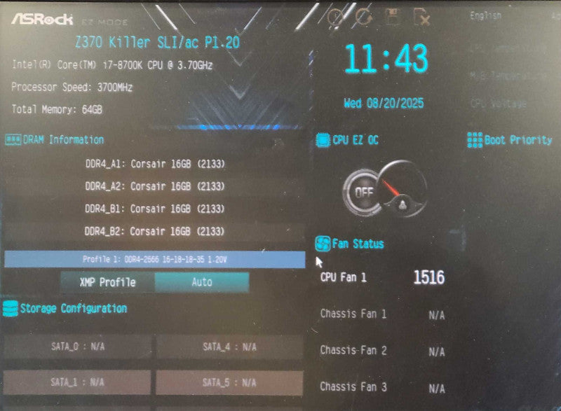 CUSTOM PC W/ Z370 Killer MB, Core i7-8700K @ 3.70GHz, 64GB DDR4, NO HDD
