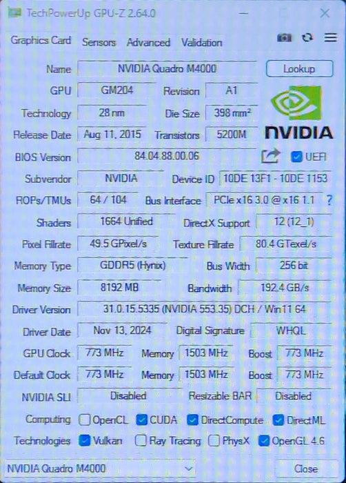 NVIDIA Quadro M4000, 8GB GDDR5 PCIe Graphics Card, 4x DisplayPort