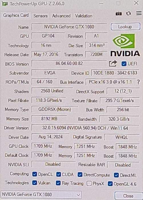 EVGA GeForce GTX 1080 SC 8GB GDDR5X Graphics Card | 3x DP 1x HDMI 1x VGA