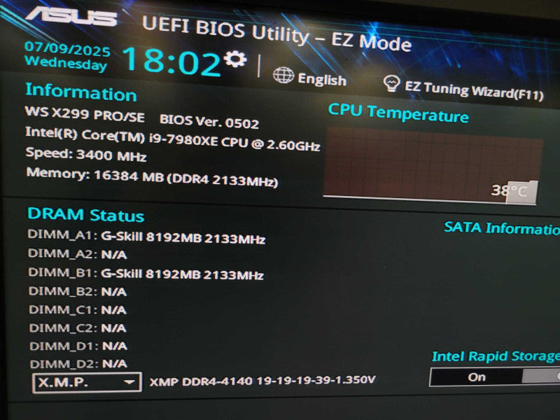 Intel Core i9-7980XE (NO IHS) ASUS WS X299PRO/SE 16GB DDR4 4133 + I/O Plate %