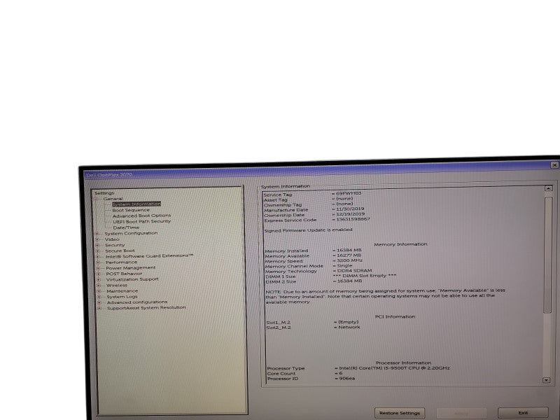 Dell OptiPlex 3070 Micro i5 - 9500T @ 2.20GHz 16GB DDR4 Ram Qθ