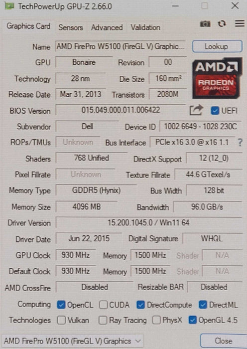 AMD FirePro W5100 4GB GDDR5 Graphics Card | 4x DisplayPort