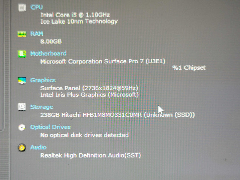 Microsoft Surface Pro 7 1866 Core i5-1035G4 1.10GHz, 8GB DDR4, 256GB NVMe  _ Lap200