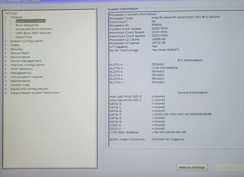 Dell Precision 7820, Xeon Gold 5120 2.20GHz, 32GB DDR4, 950W PSU, 2TB HDD _