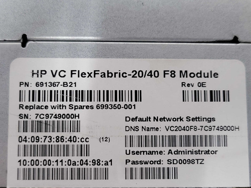 HP BLc VC FlexFabric-20/40 F8 Module 699350-001  _