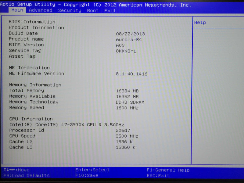 Dell/Alienware Aurora-R4, Core I7-3970X 3.50GHz, 16GB RAM, 2TB HDD _