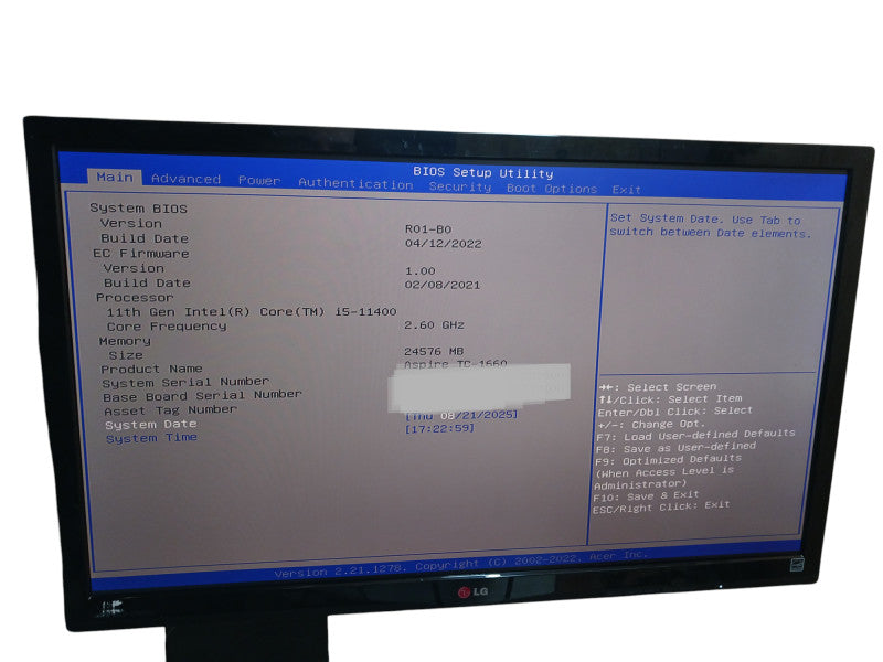 Acer Aspire TC-1660 Desktop Intel i5-11400 @ 2.6Ghz 24GB RAM 256GB NVME