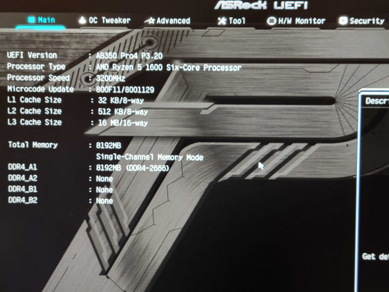 Asrock AB350 pro4 board w/ AMD Ryzen 5 1600 6-Core CPU, 8GB DDR4, I/O cover _