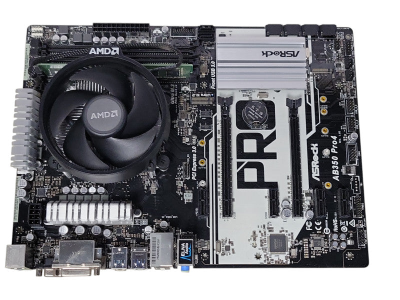 Asrock AB350 pro4 board w/ AMD Ryzen 5 1600 6-Core CPU, 8GB DDR4, I/O cover _