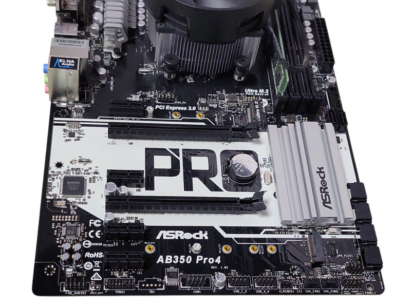 Asrock AB350 pro4 board w/ AMD Ryzen 5 1600 6-Core CPU, 8GB DDR4, I/O cover _