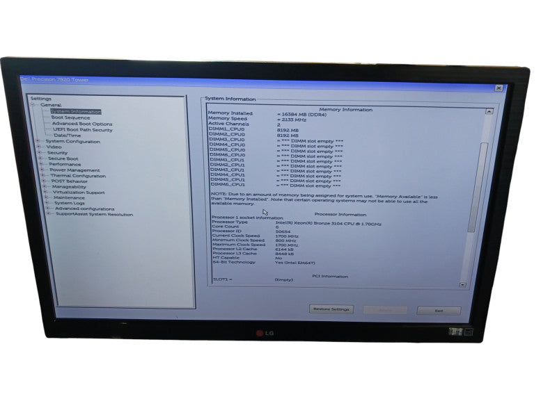 Dell Precision 7820 Xeon Bronze 3104 @1.7Ghz 16GB DDR4 Quadro P2000 READ