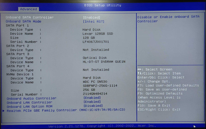 Acer Aspire TC-1660, i5-11400 2.60GHz, 16GB DDR4, 128GB SSD & 256GB NVMe