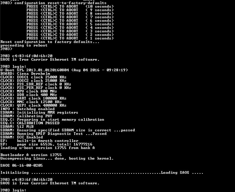 Ciena 3903 Ethernet Service Delivery Switch 170-3903-900, Factory Reset