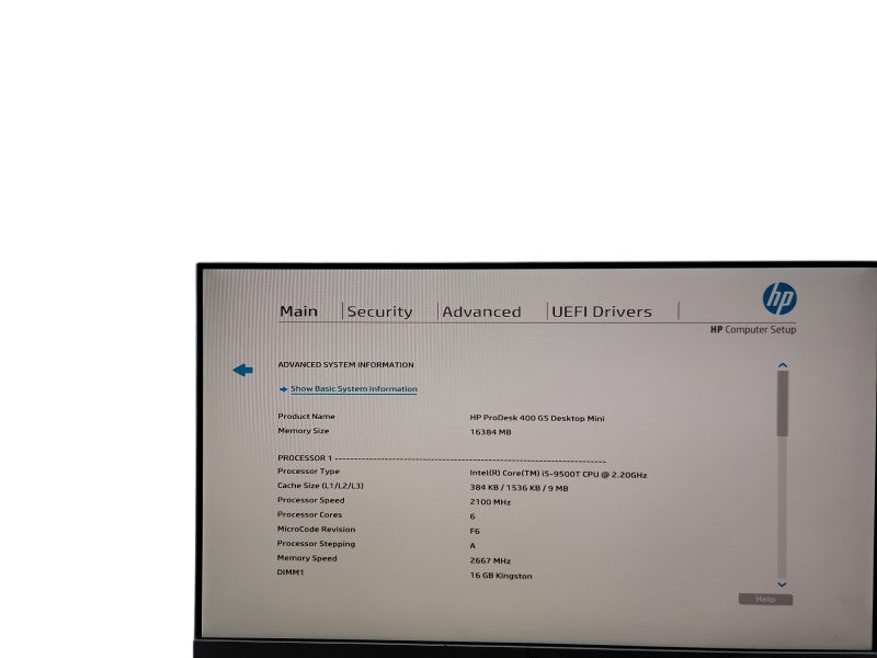 HP ProDesk 400 G5 Micro i5 - 9500T @ 2.20GHz 16GB DDR4 Ram  θ