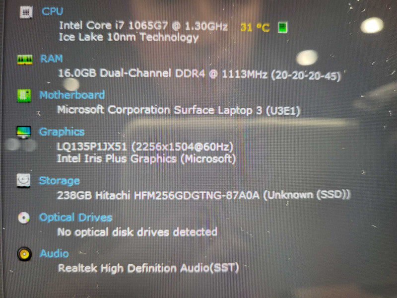 Microsoft Surface Laptop 3 1867 i7-1065G7 16GB RAM 256GB SSD $ Lap200