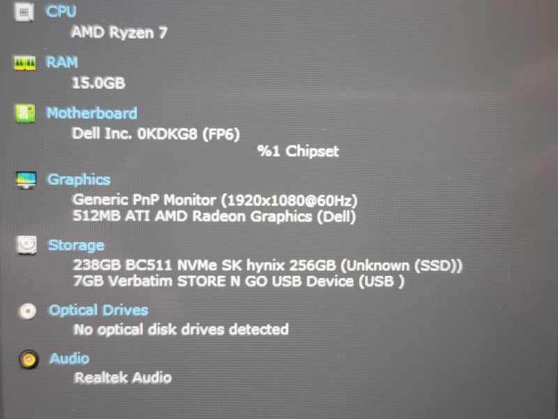 Dell Inspiron 15" 5515 Ryzen 7 5700u 16GB RAM 256GB NVMe READ β Lap200