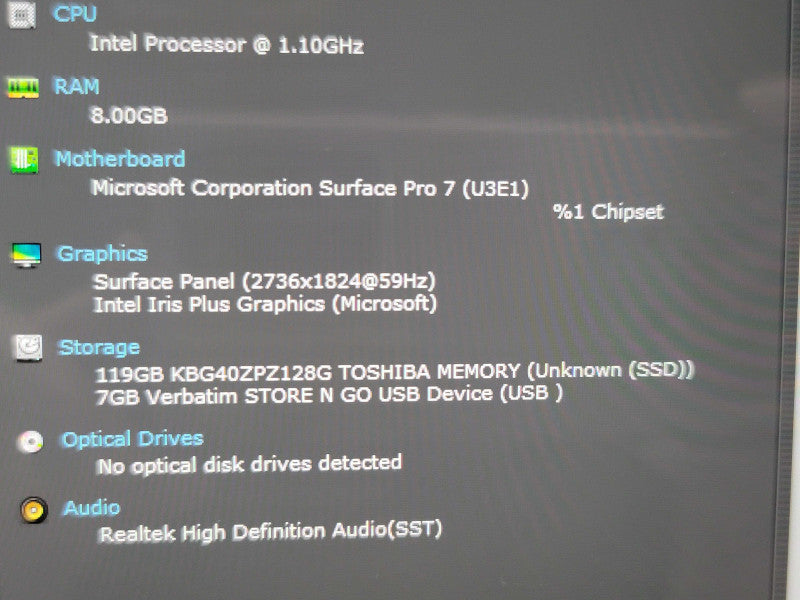 Microsoft Surface Pro 7 i5-1035G4 8GB RAM 128GB SSD READ  β Lap200