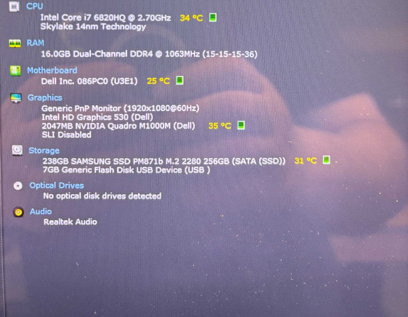 Dell Precision 7510 TOUCH i7-6820HQ QUADRO M1000M 2GB GPU 16GB RAM 256SSD  Lap200