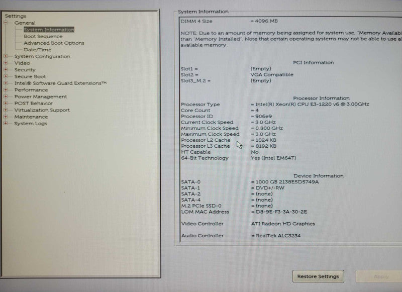 Dell Precision Tower 3420, Xeon E3-1220v6 3.00GHz, 16GB DDR4, 1TB SSD _
