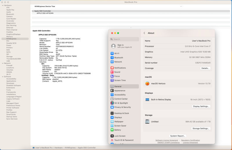 Apple MacBook Pro 16-inch 2019 A2141, i7-9750H 2.60GHz, 32GB DDR4, 1TB SSD
