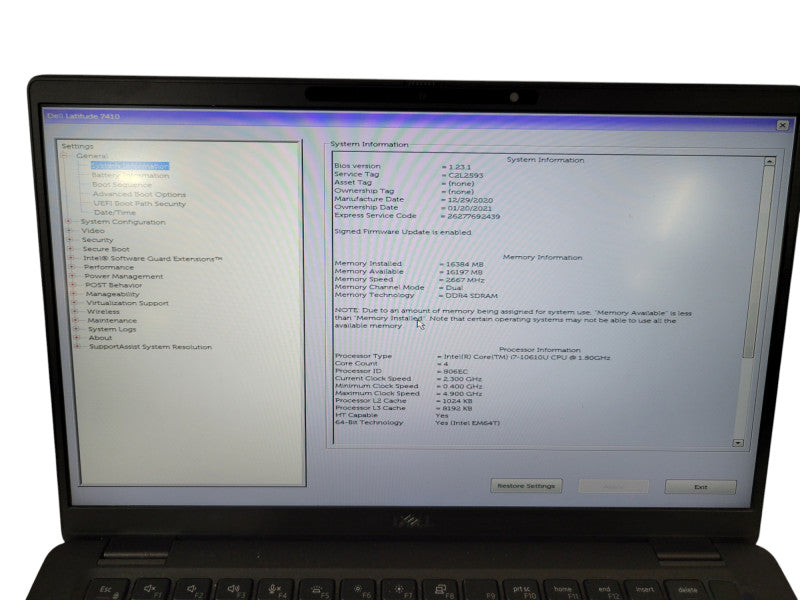 Dell Latitude 7410 - Core i7-10610U 16GB DDR4 256GB NVMe % Lap200