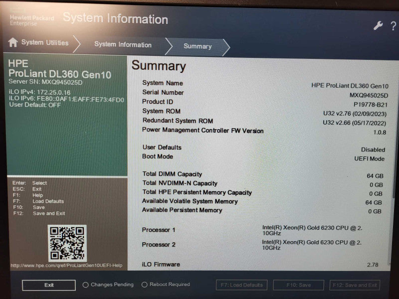 HP ProLiant DL360 Gen10 2.5" 2x Gold 6230 64GB DDR4 P408i-a 2x PSU $