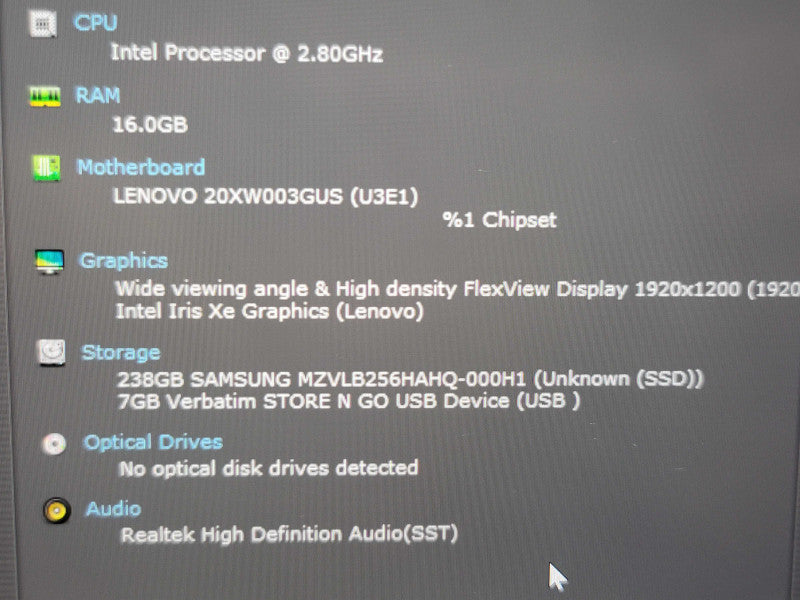 Lenovo ThinkPad X1 Carbon Gen 9 i7-1165G7 16GB RAM 256GB NVMe β Lap200