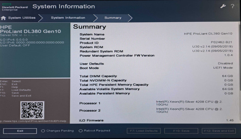 HPE DL380 Gen10 2U 8x 2.5"| 2x Xeon Silver 4208 @2.1GHz, 64GB DDR4, P408i-a