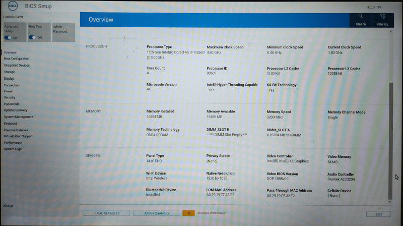 Dell Latitude 5420, i7-1185G7 3.00GHz, 16GB DDR4, 256GB NVMe, No PWR  Lap200