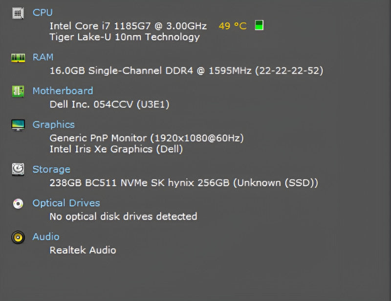 Dell Latitude 5420, i7-1185G7 3.00GHz, 16GB DDR4, 256GB NVMe, No PWR  Lap200