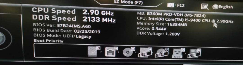 Intel Core i5-9400 MSI B360M PRO-VDH 16GB DDR4 NO HDD  650W PSU %
