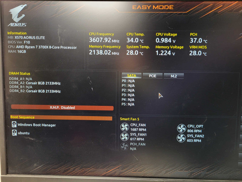 Custom PC X570 AORUS ELITE AMD Rygen 7 3700X 8C 16GB DDR4 750W PSU No HDD $
