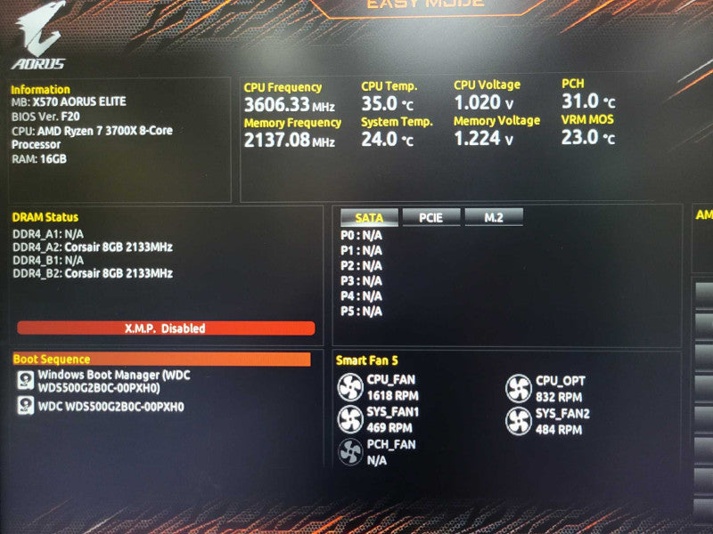 Custom/Gigabyte PC AMD Ryzen 7 3700X 8C, 16GB DDR4, 500GB SSD, 750W PSU _