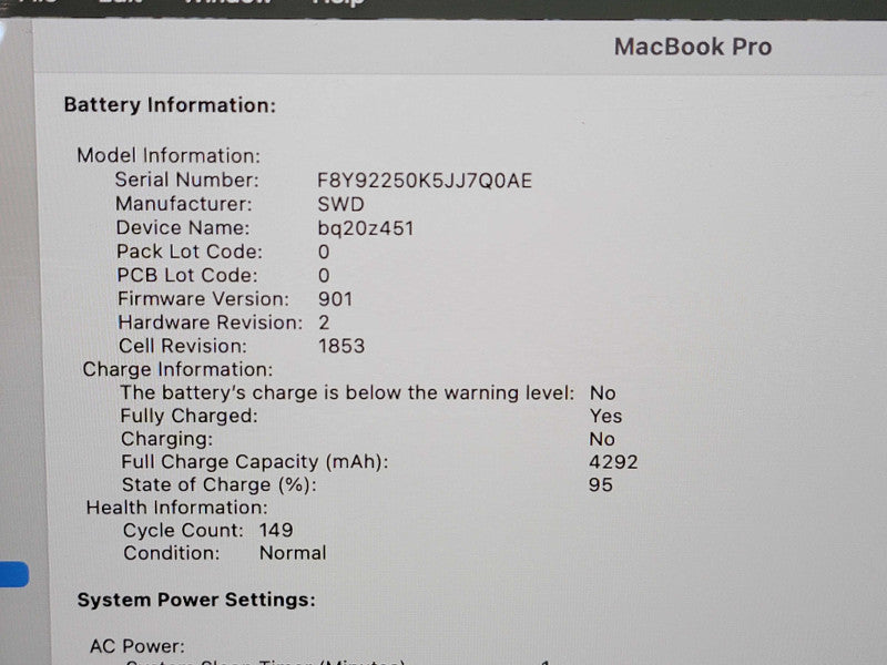 Apple Macbook Pro 2019 13" 4-Core i7-8569U @ 2.8GHz 16GB DDR3 250GB SSD