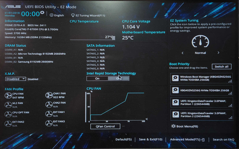 Custom PC, Asus Prime Z370-A II, i7-8700K, 16GB DDR4, 256GB NVMe