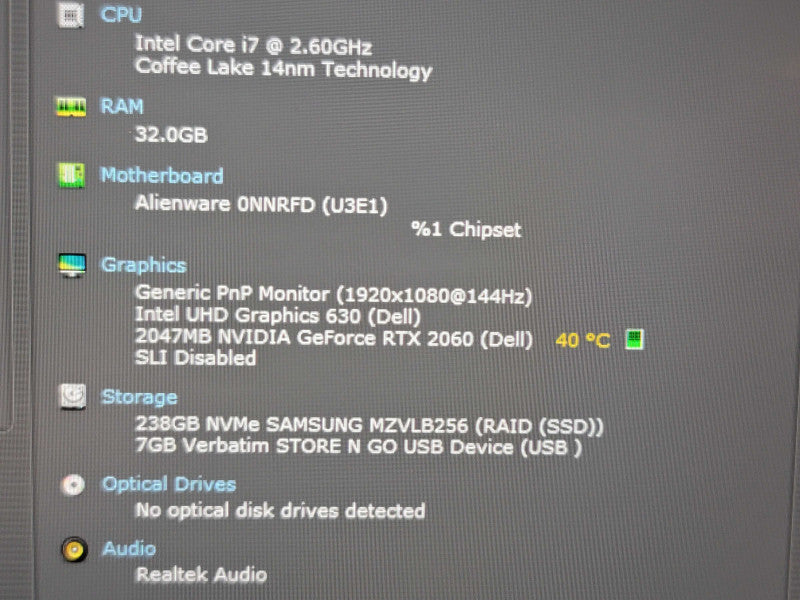 Alienware m15 R2 i7-9750H 32GB DDR4 RTX 2060 256GB NVMe No Battery  β Lap200