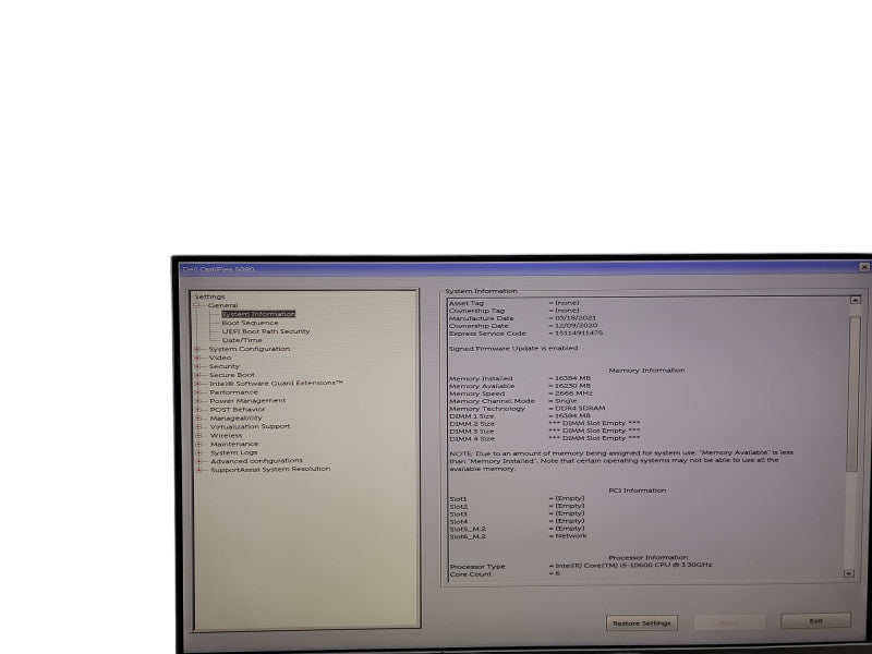 Dell OptiPlex 5080 MT i5 - 10600 @ 3.30GHz 16GB DDR4 Ram  Qθ