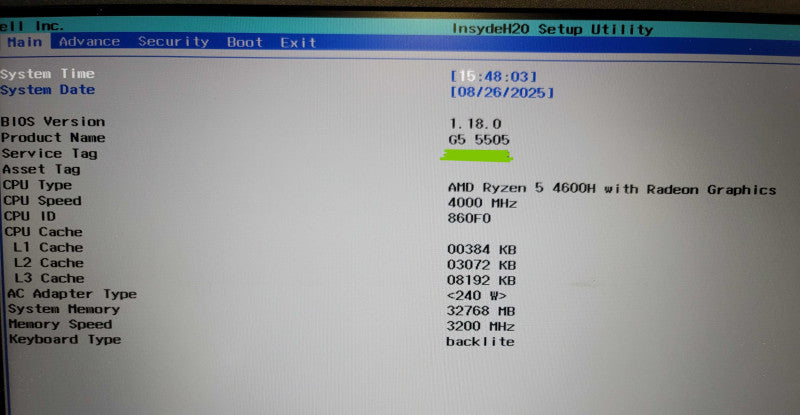Dell G5 SE 5505 Ryzen 5 4600H 32GB DDR4 Radeon RX5600 NO SSD FOR PARTS β Lap200