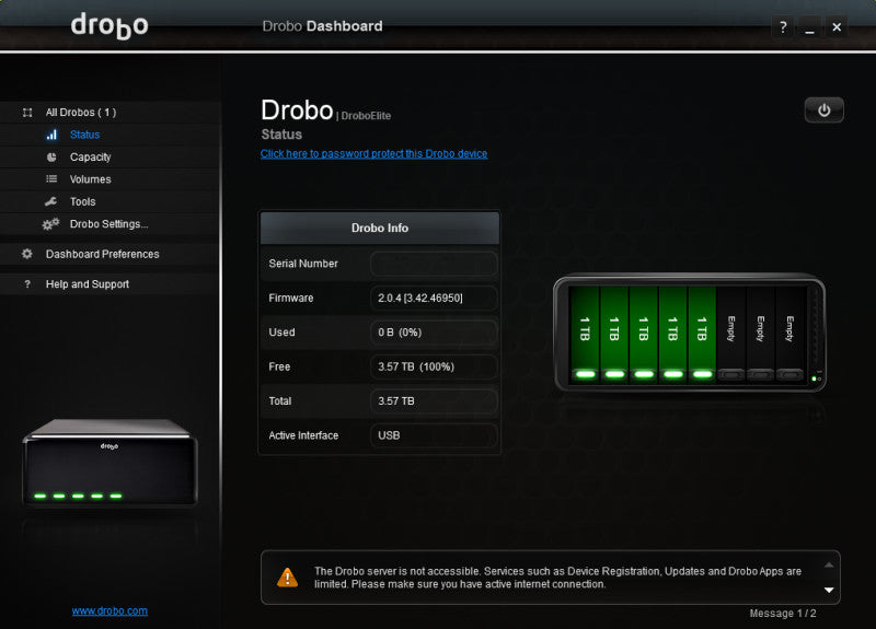 Data Robotics Drobo DroboElite DREL 1-A 8 Bay Storage Array w/ 5x 1TB HDDs