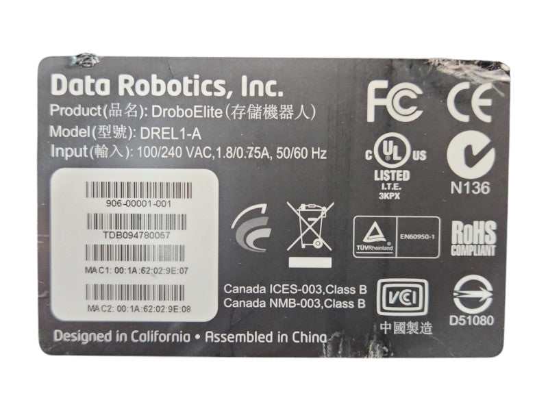 Data Robotics Drobo DroboElite DREL 1-A 8 Bay Storage Array w/ 5x 1TB HDDs