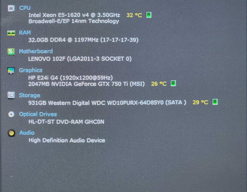 Lenovo ThinkStation P510, Xeon E5-1620 v4, 32GB DDR4, 1TB HDD, GTX750Ti